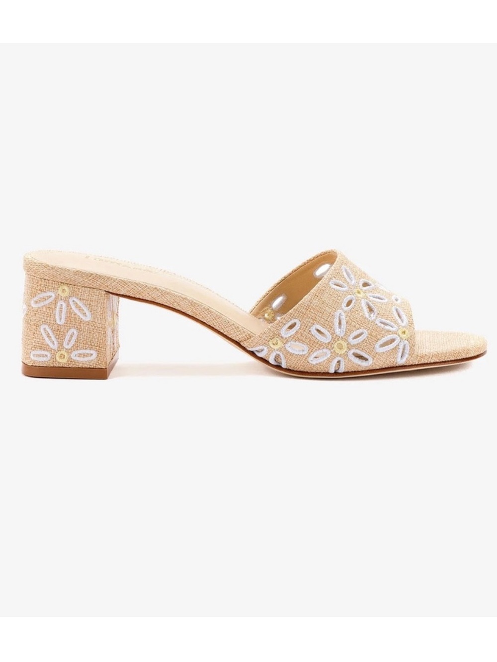Larroude Beige Embroidered Open-Toe Low Block Heel Sandal size 8